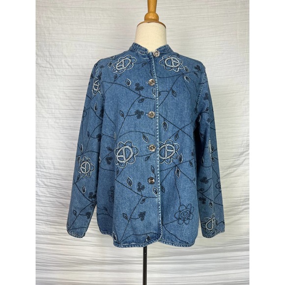 Tantrums Jackets & Blazers - Hippie Boho Y2K Embroidered Peace Sign Denim Jacket Size Large